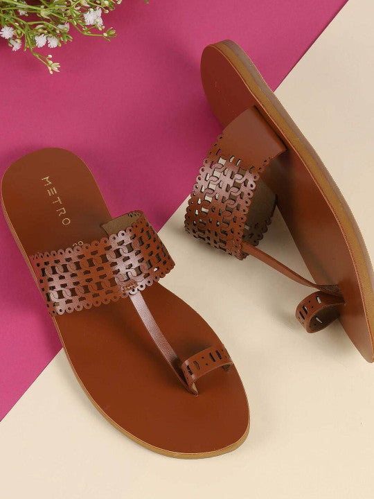 Women Ethnic One Toe Flats with Laser Cuts