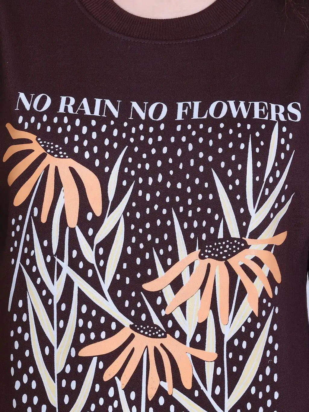 Women Floral Printed Ribbed Pullover Sweatshirt