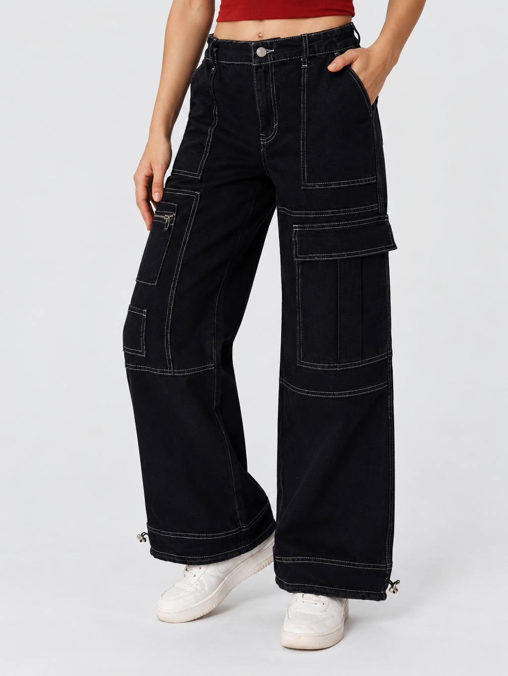 Women Wide Leg Mid-Rise Jeans