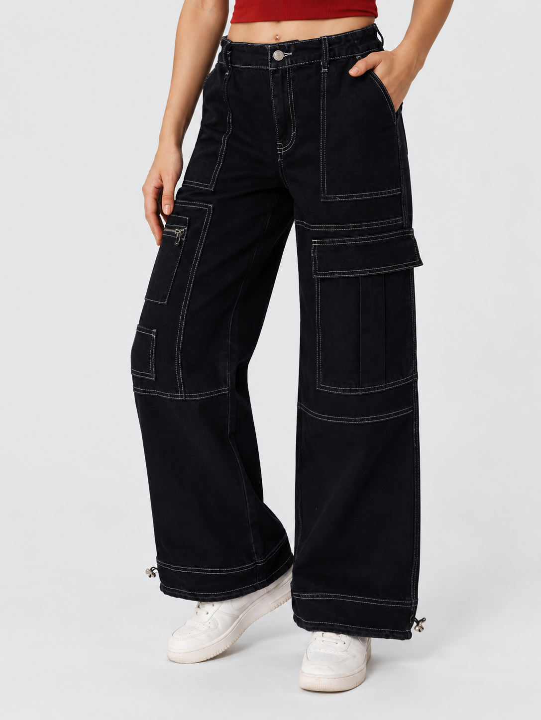 Women Wide Leg Mid-Rise Jeans