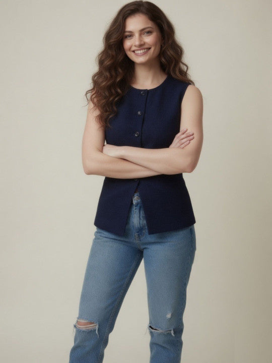 Scoop Neck Sleeveless Waistcoat
