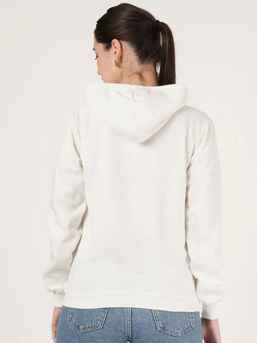 Women Typography Printed Hooded Pullover Sweatshirt