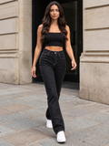 Women Black Grey Printed Straight Fit High-Rise Stretchable Jeans