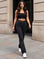 Women Black Grey Printed Straight Fit High-Rise Stretchable Jeans