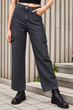 Women Grey Flared Clean Look Cargo Jeans