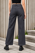 Women Grey Flared Clean Look Cargo Jeans
