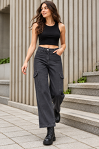Women Grey Flared Clean Look Cargo Jeans