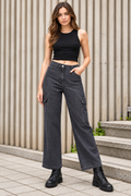 Women Grey Flared Clean Look Cargo Jeans