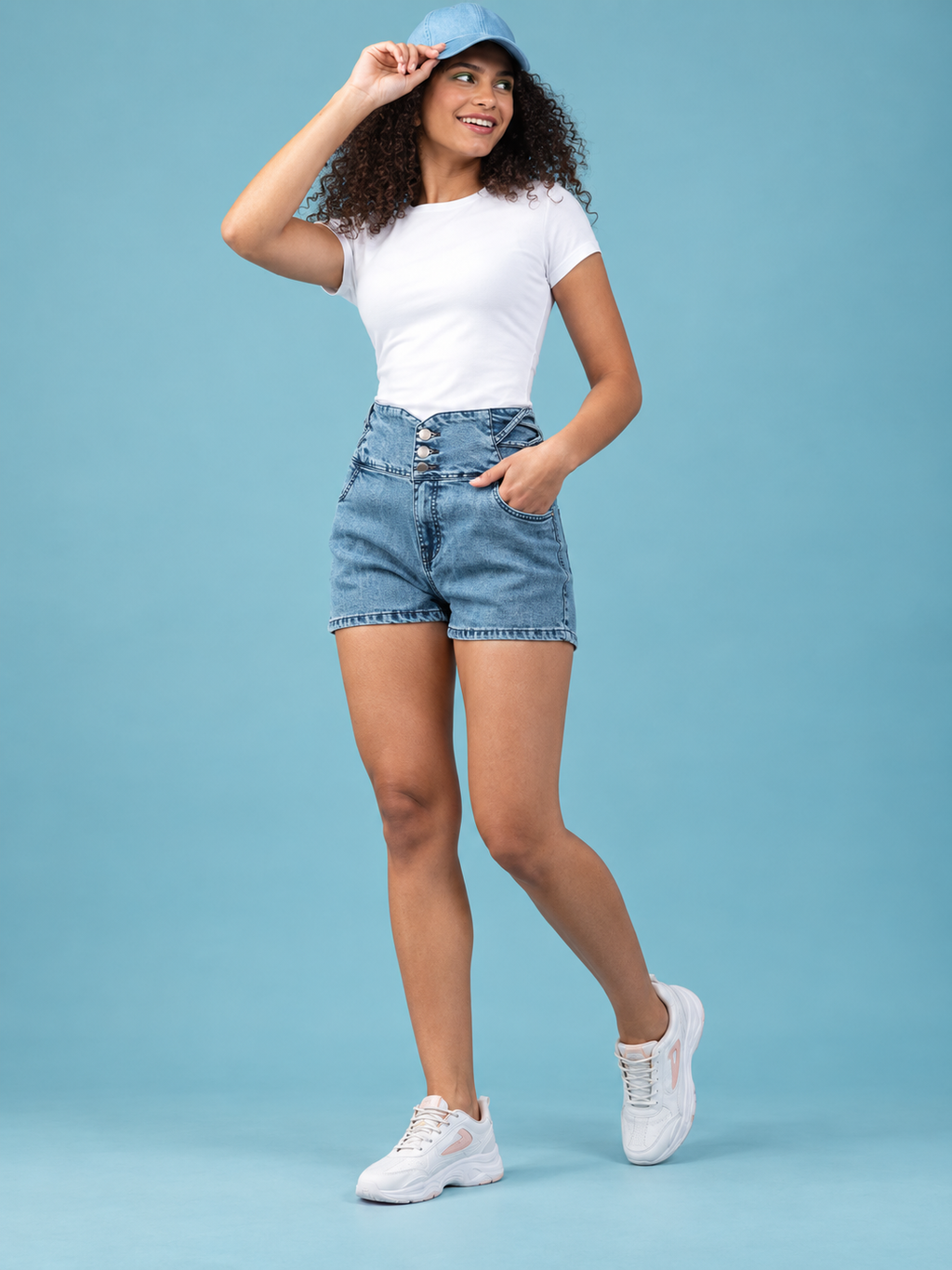 Women Slim Fit High-Rise Denim Shorts