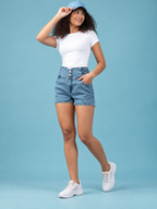 Women Slim Fit High-Rise Denim Shorts