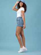 Women Slim Fit High-Rise Denim Shorts