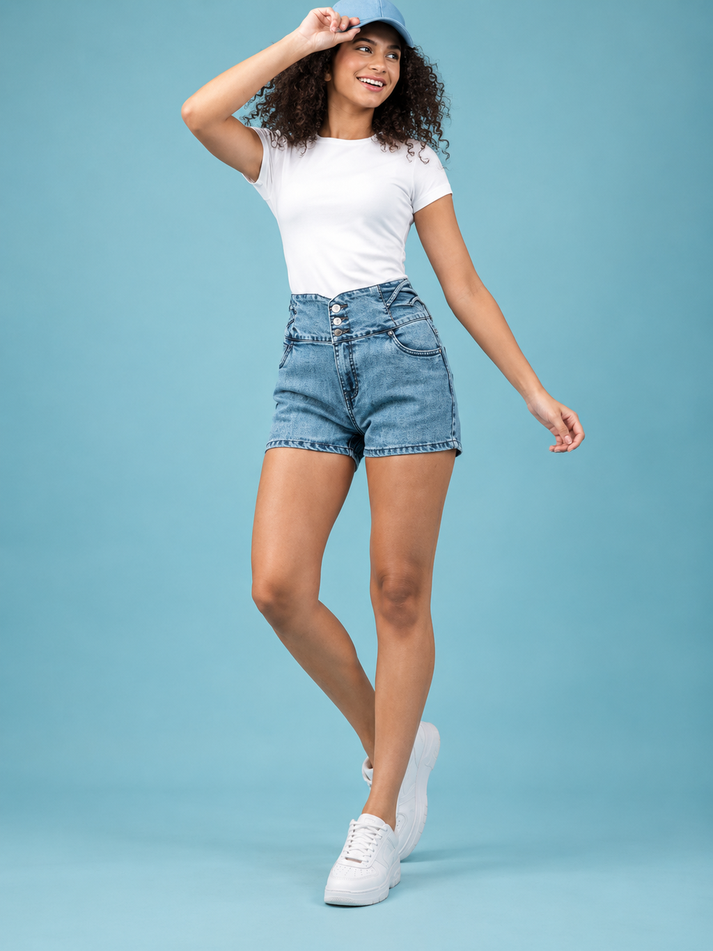Women Slim Fit High-Rise Denim Shorts