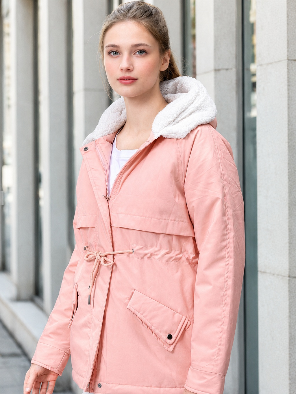 Women's Hooded Solid Casual Parka Jacket