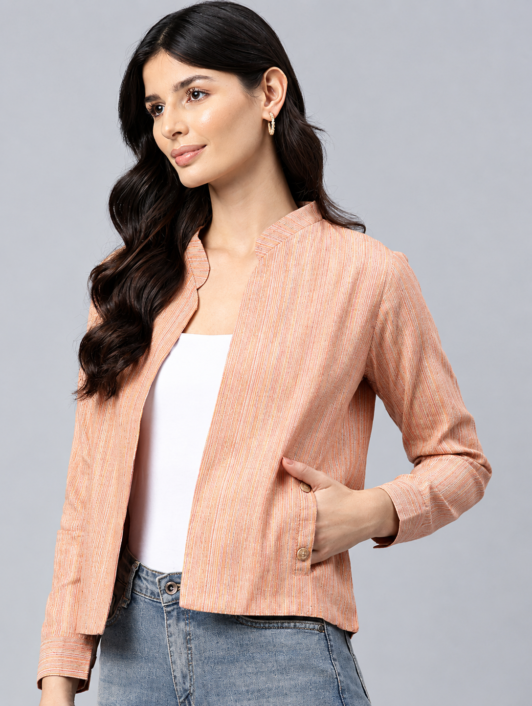 Striped Lightweight Open Front Jacket