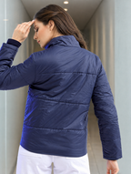 Women Navy Blue Longline Outdoor Padded Jacket