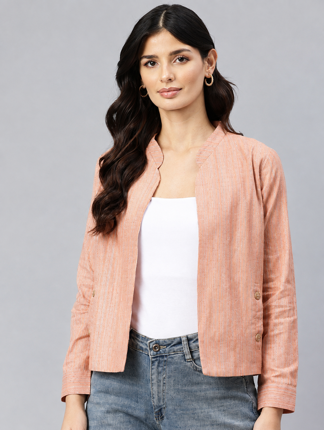 Striped Lightweight Open Front Jacket
