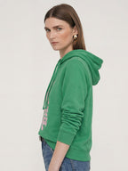 Women Green Printed Hooded Sweatshirt