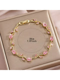 Anti Tarnish Floral Pink Crystal Stones Tulip Bracelet