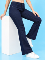 Women Bootcut Slash Knee Stretchable Cotton Jeans