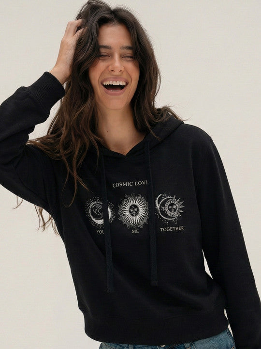 Women Printed Hooded Sweatshirt
