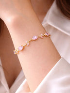 Anti Tarnish Floral Pink Crystal Stones Tulip Bracelet