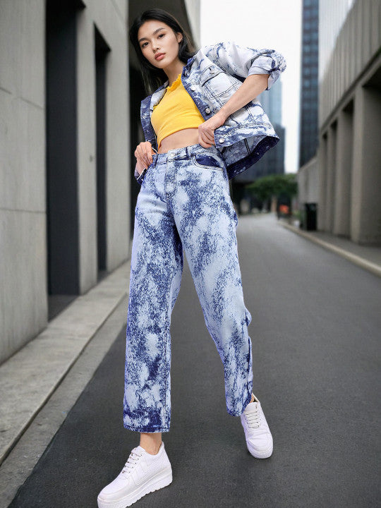 Women Wide Leg High-Rise Clean Look Heavy Fade Jeans
