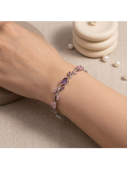 Women Silver-Plated Link Crystal Bracelet