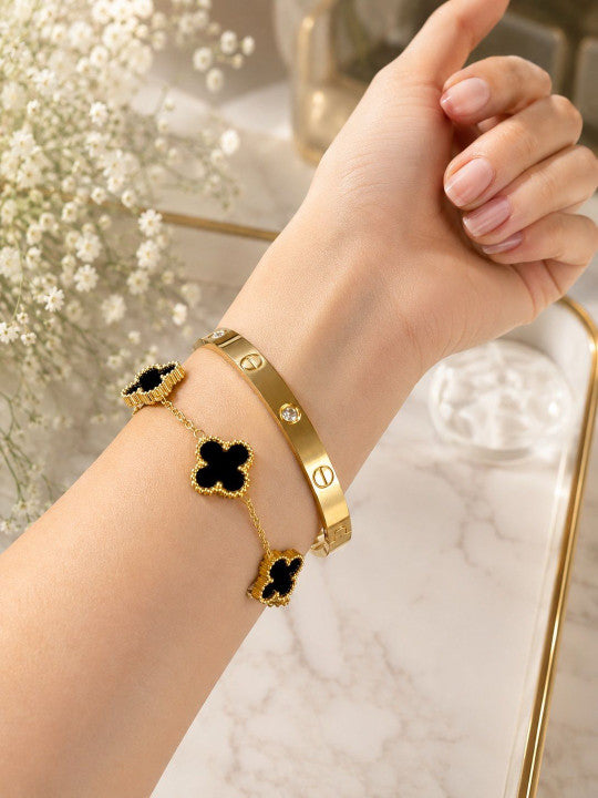 Women 2 Cubic Zirconia Gold-Plated Charm Bracelet