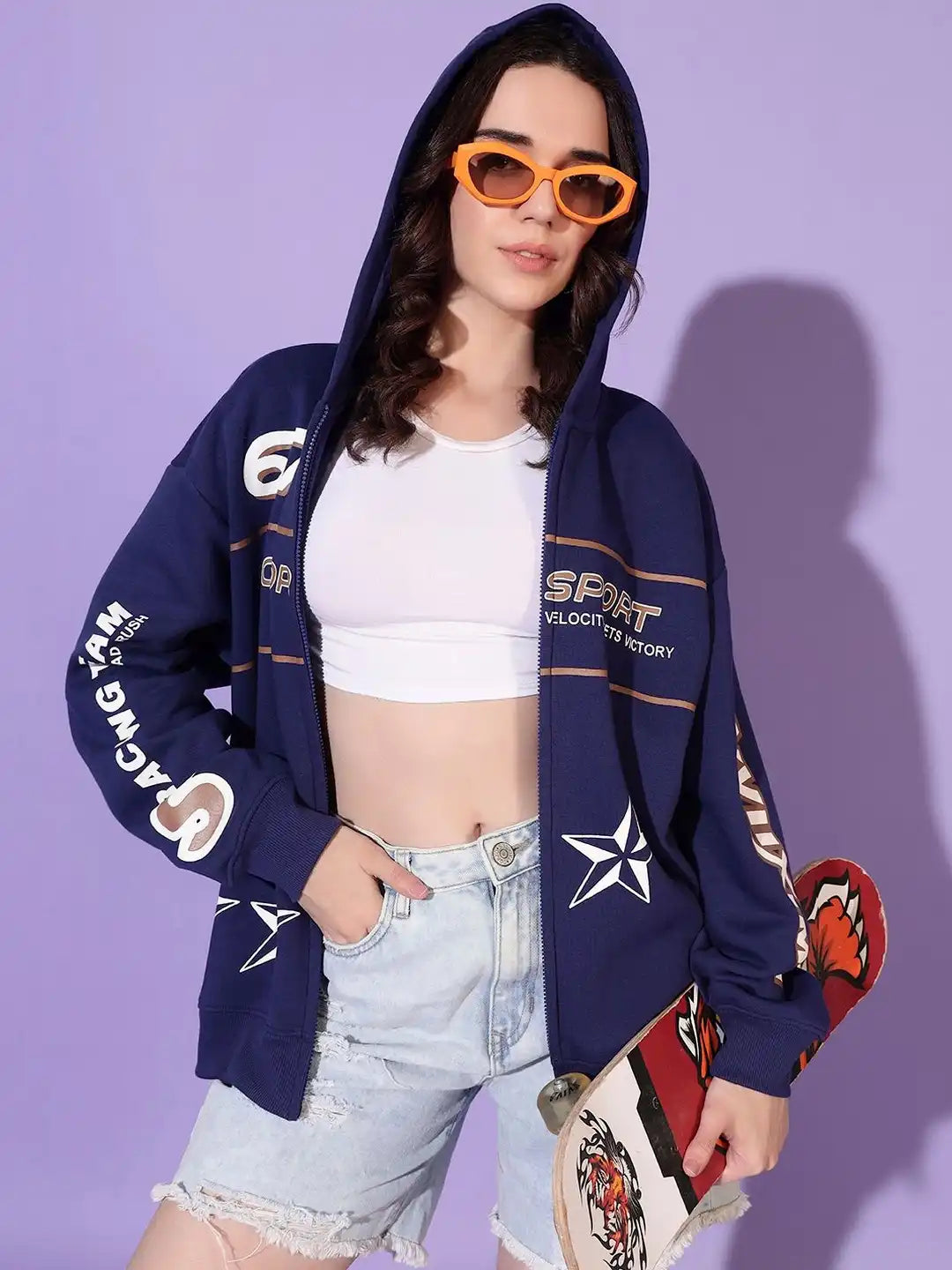 Women Printed Hooded Sweatshirt