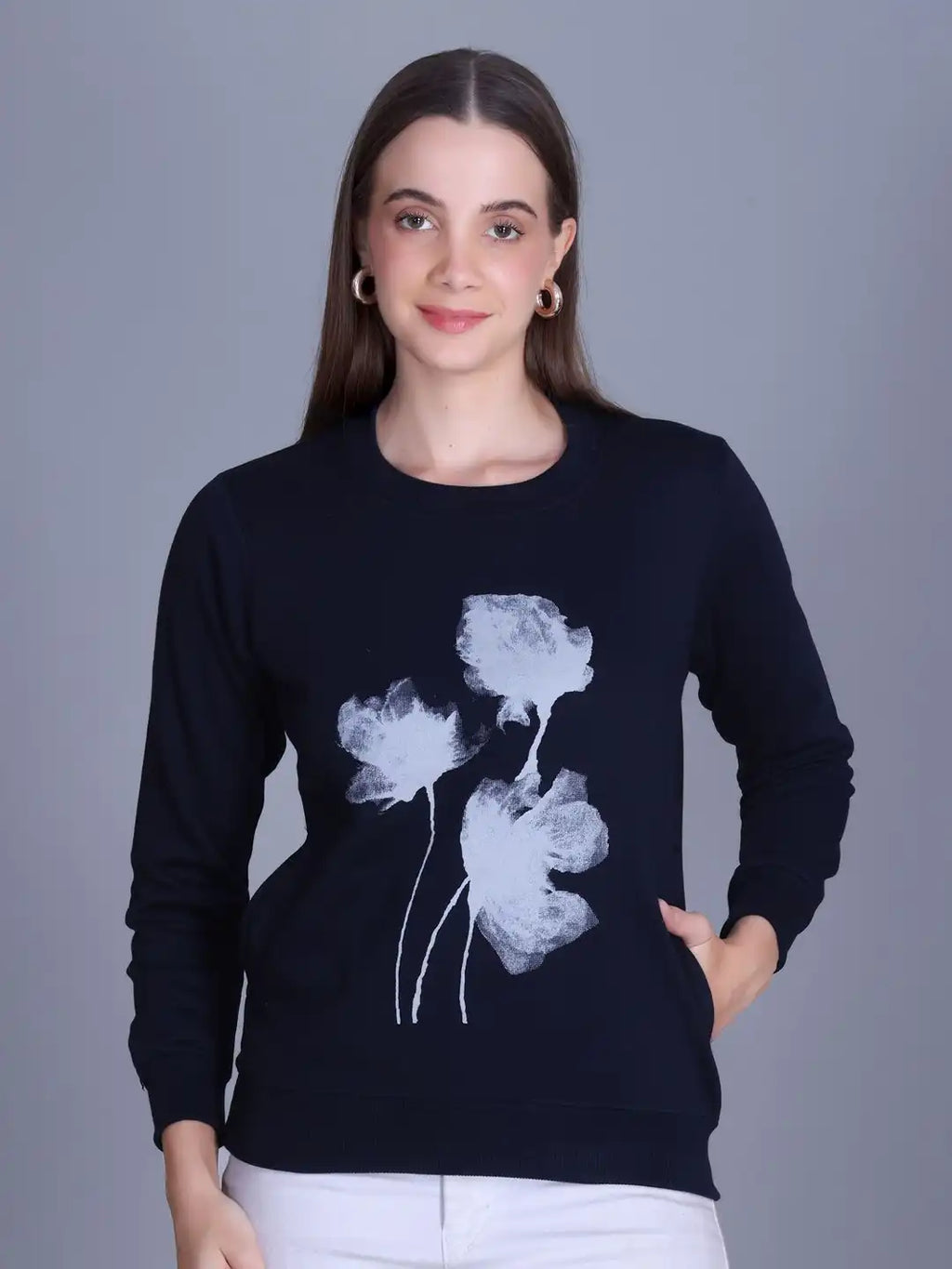 Women Round Neck Printed Sweatshirt