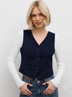 Striped V-Neck Woven Waistcoat