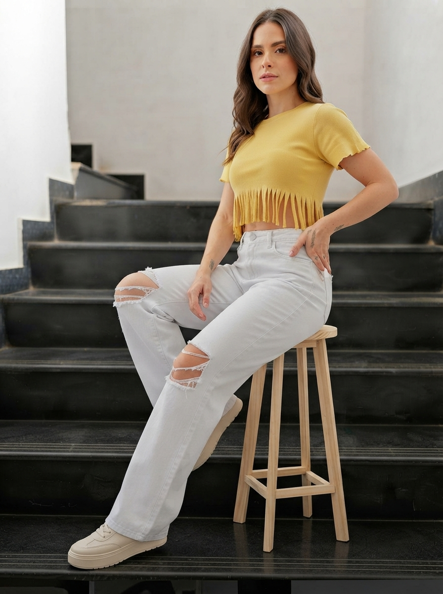 Women Bootcut Slash Knee Jeans