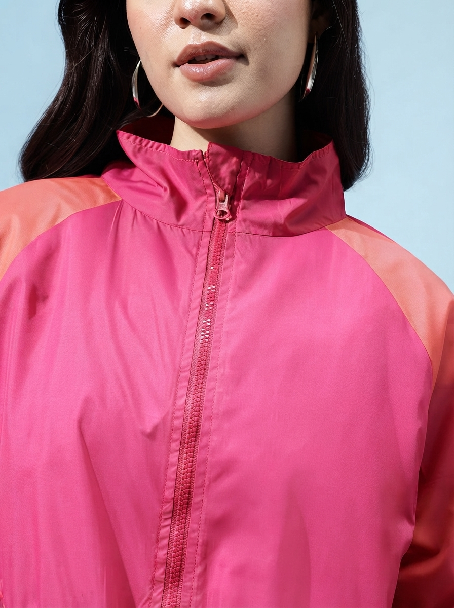Mock Collar Windcheater Crop Bomber Jacket