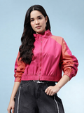 Mock Collar Windcheater Crop Bomber Jacket