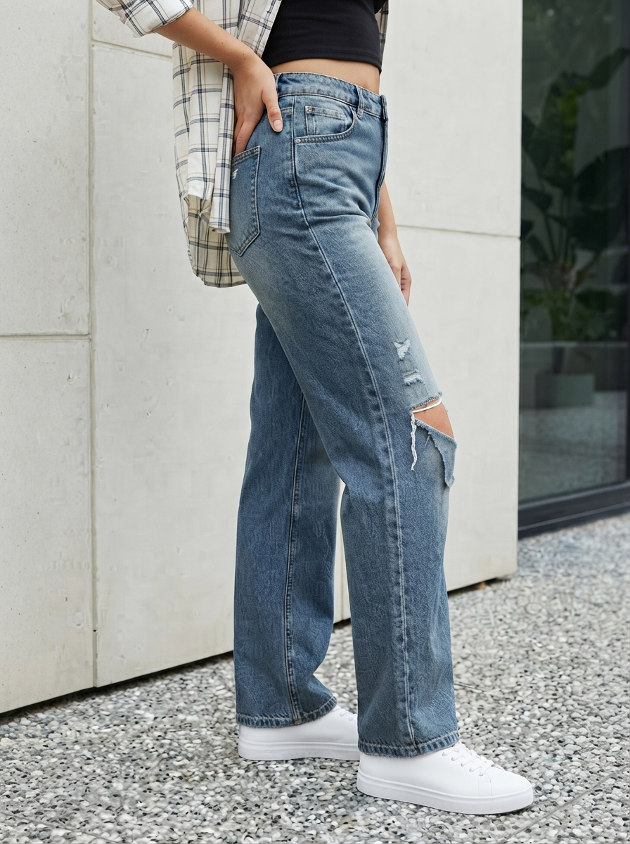 Women Flared High-Rise Highly Distressed Light Fade Pure Cotton Jeans