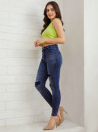 Women Blue Slim Fit Highly Distressed Light Fade Stretchable Jeans