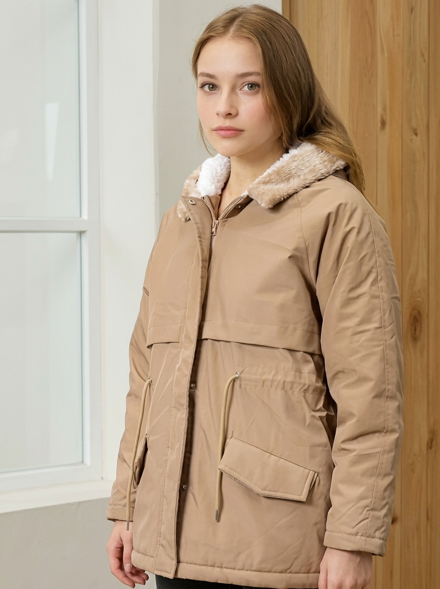 Women Hooded Solid Casual Parka Jacket