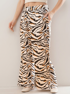 Women Black White Animal Printed Parallel Trousers
