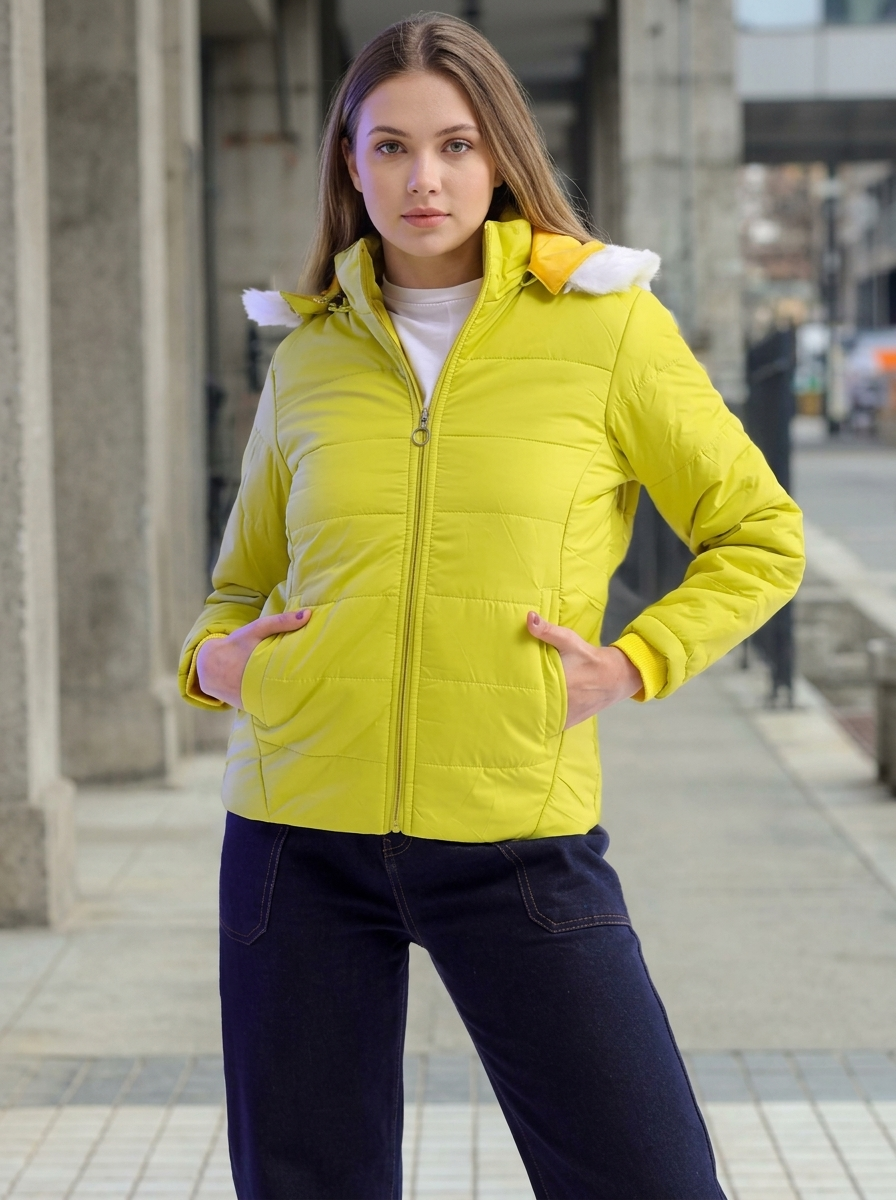 Freehand by The Indian Women Outdoor High Neck Puffer Jacket With Detachable Hood