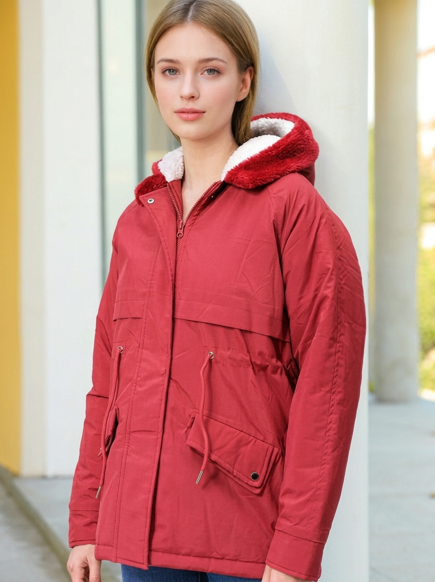 Women Hooded Solid Casual Parka Jacket