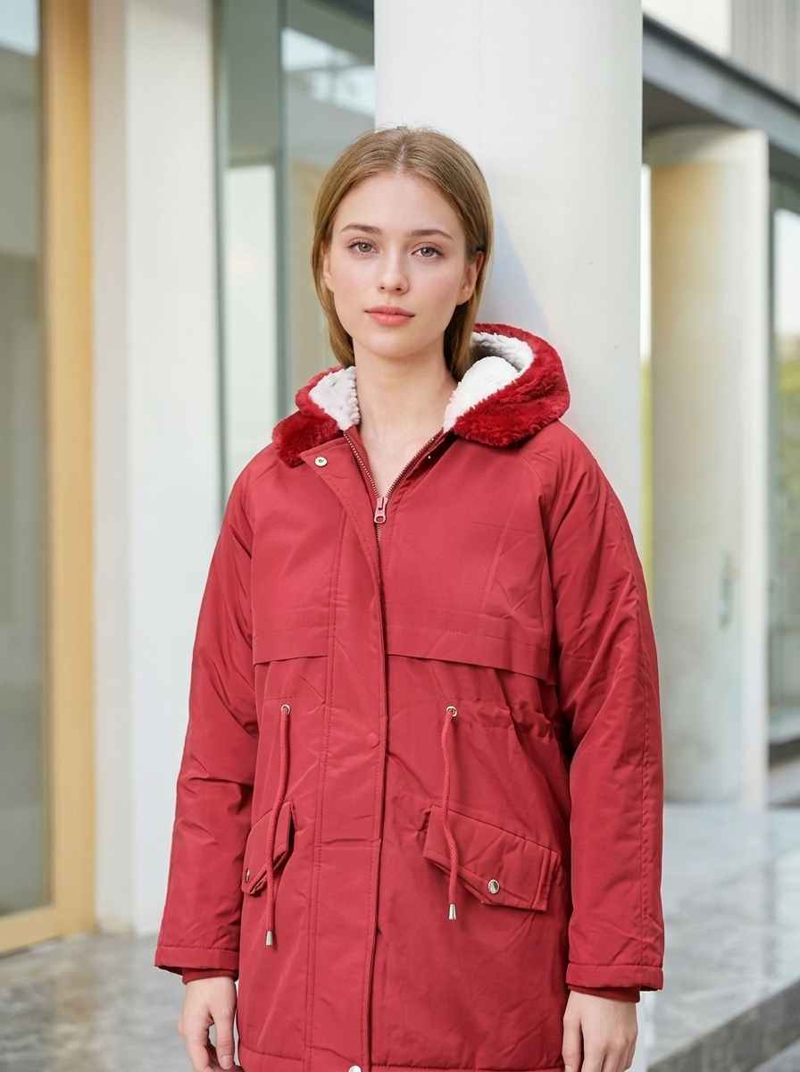 Women Hooded Solid Casual Parka Jacket