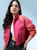 Mock Collar Windcheater Crop Bomber Jacket
