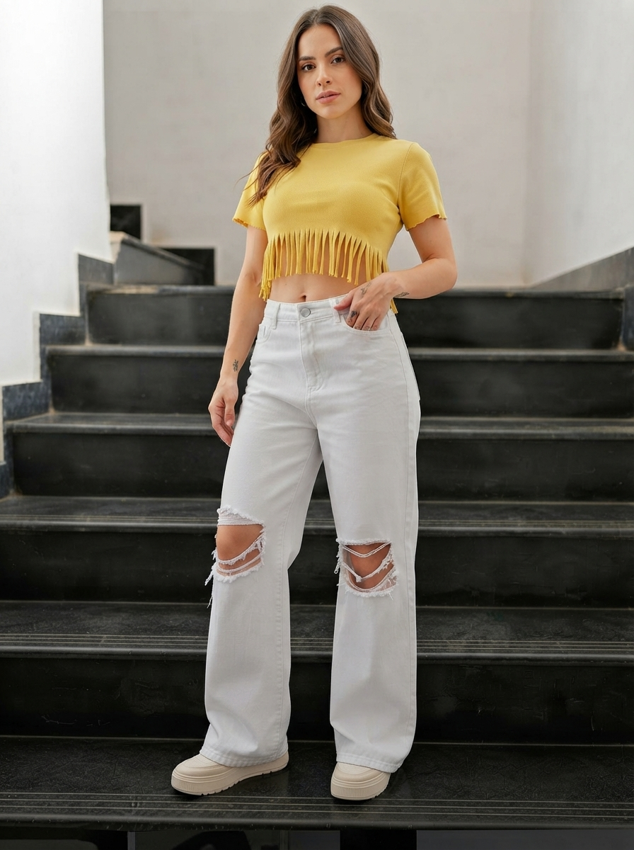 Women Bootcut Slash Knee Jeans
