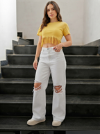 Women Bootcut Slash Knee Jeans