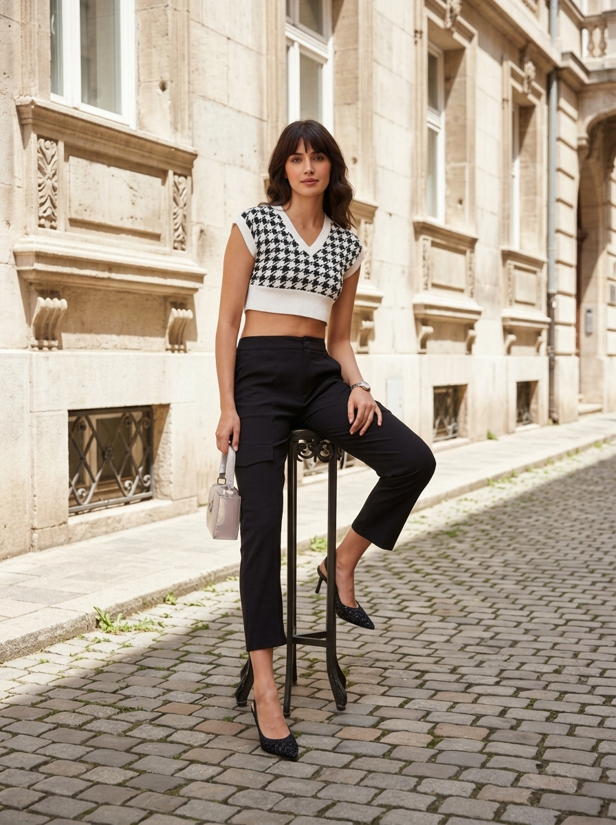 Women Tapered Fit Cropped Mid-Rise Flat-Front Plain Trousers
