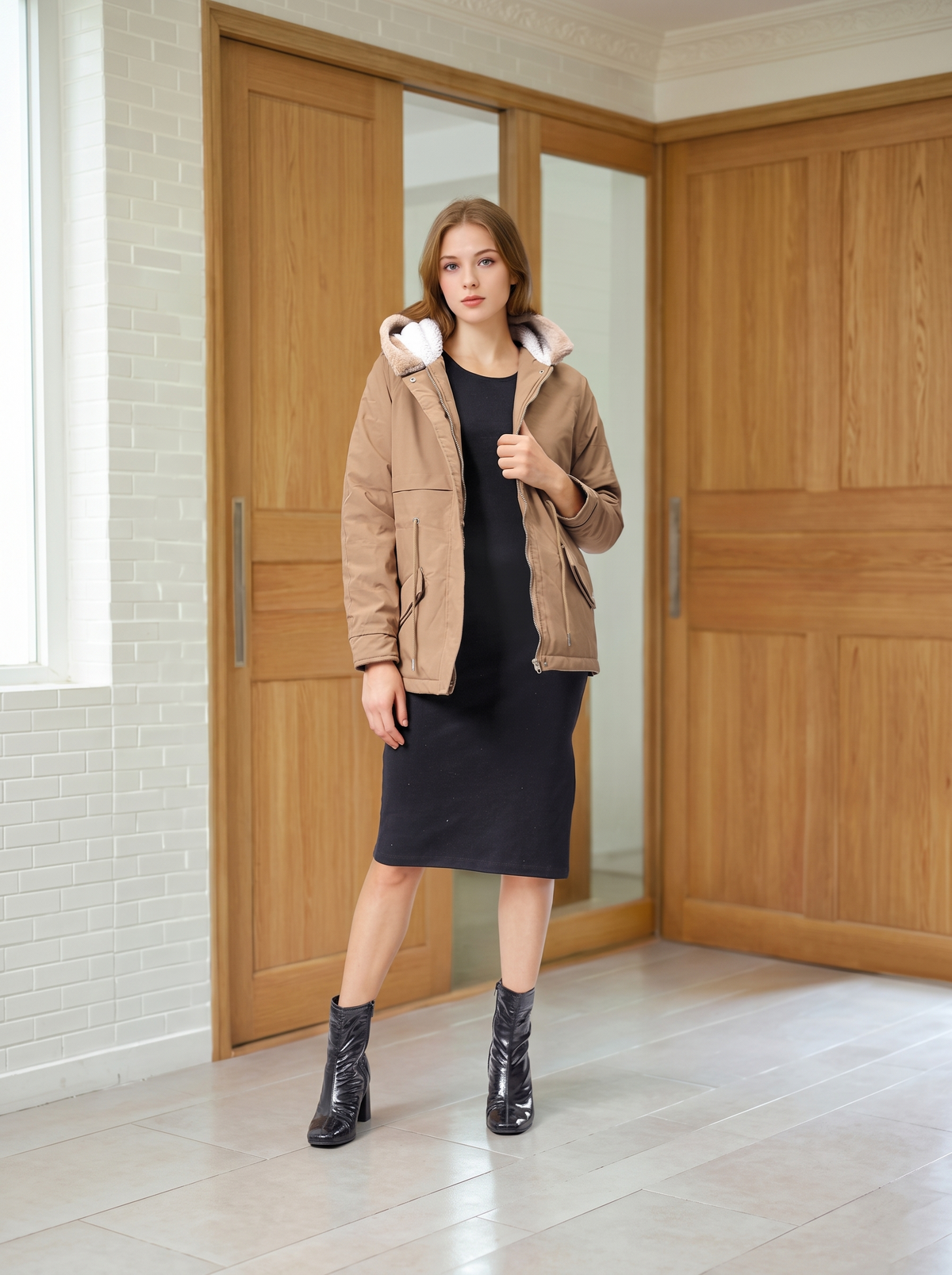 Women Hooded Solid Casual Parka Jacket
