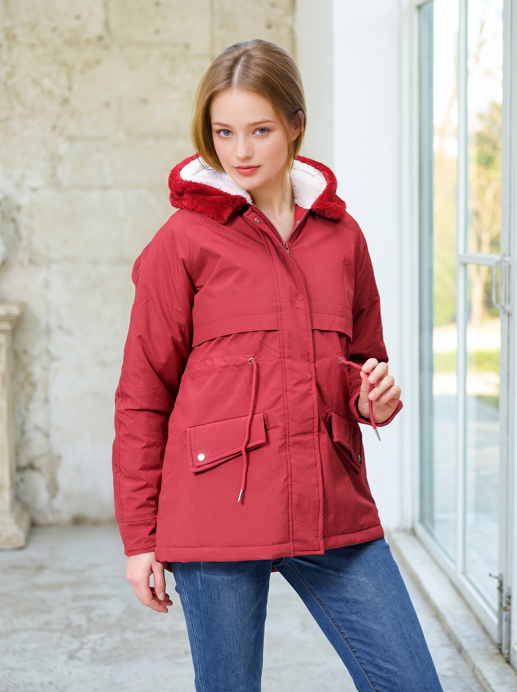 Women Hooded Solid Casual Parka Jacket
