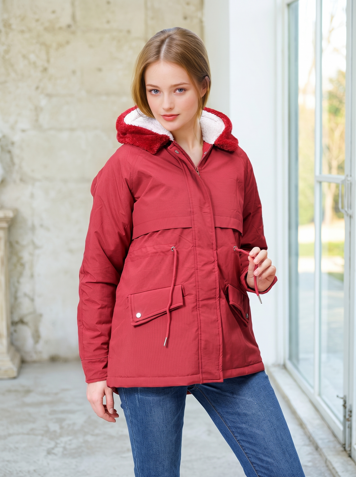 Women Hooded Solid Casual Parka Jacket