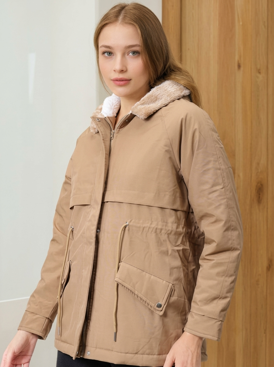 Women Hooded Solid Casual Parka Jacket