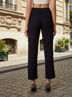 Women Tapered Fit Cropped Mid-Rise Flat-Front Plain Trousers